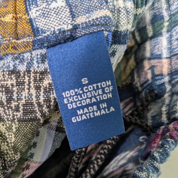 Patchwork Maxi Skirt S Blue Multi Plaid Boho Hippie Floral Embroidered Pull On - Picture 12 of 12